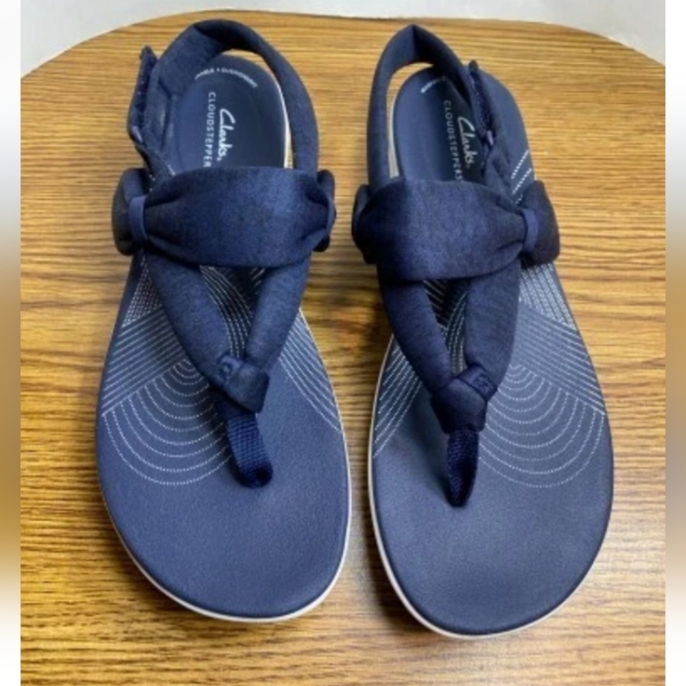 Clarks Cloudsteppers Women's Sandals Navy Blue Size 10M Washable Cushion Wedge